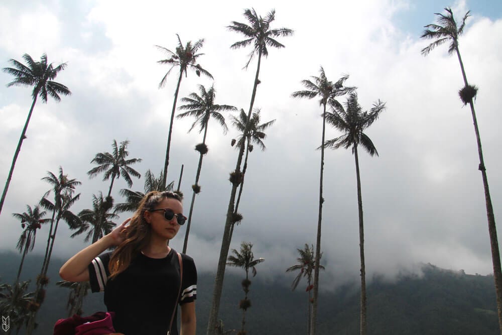 photo volée de ma soeur en train de regarder les palmiers de Cocora (et de se recoiffer...)